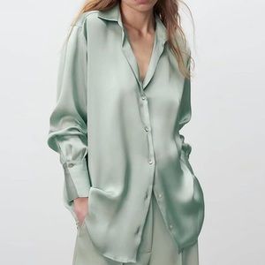 Zara Satin Green Button-up